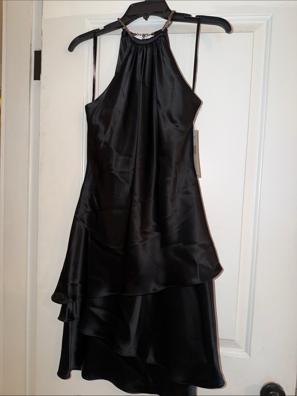 Jones New York Black High-Neck Satin High-Low Dress